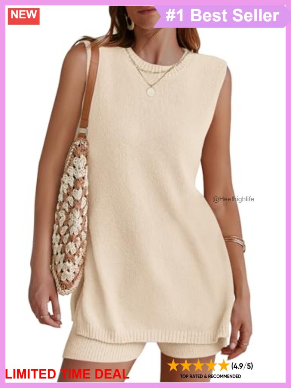 Sleeveless Knit Lounge Set Tunic Top & Shorts 2 Piece Summer Vacation